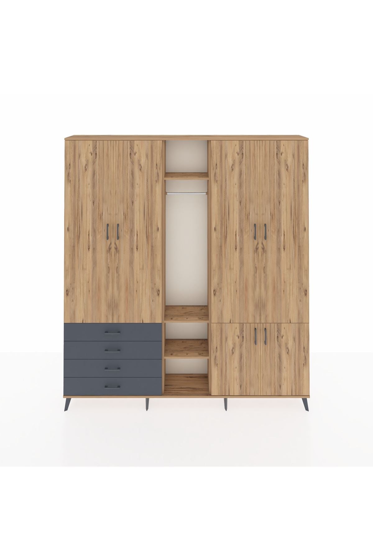 Arges Dolap 14 Raflı 4 Çekmeceli Tek Askılı 220x30x243 Çam-Çam/Antrasit