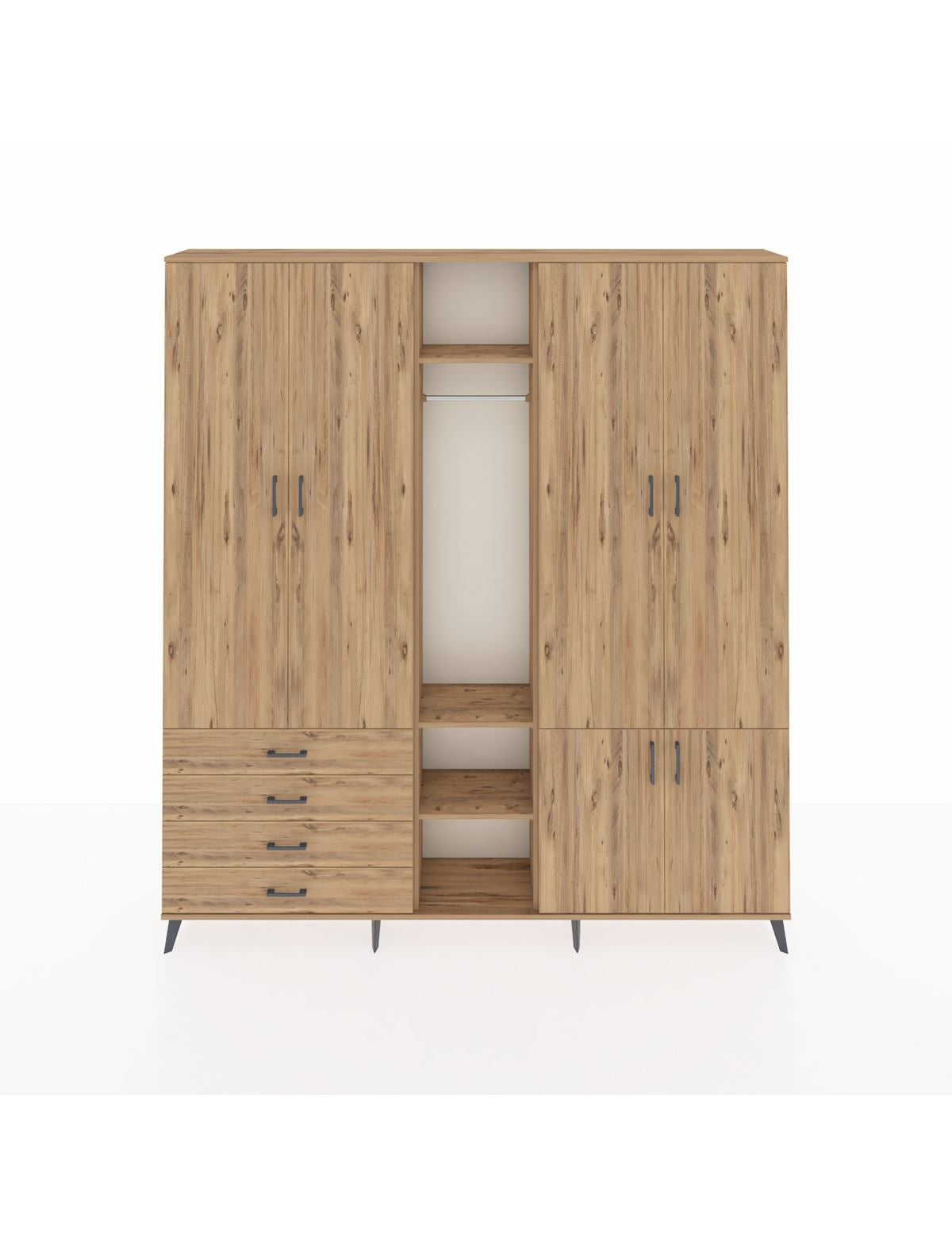 Arges Gardrop 14 Raflı 4 Çekmeceli Tek Askılı 220x30x243 Çam-Çam