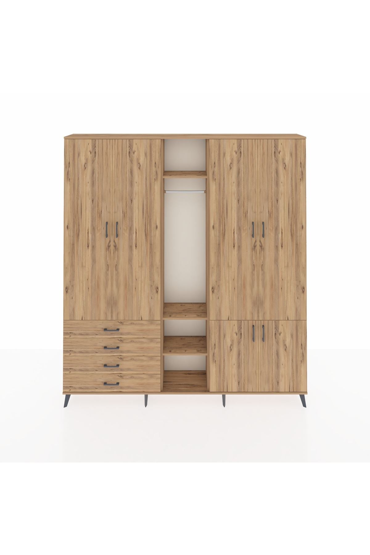 Arges Gardrop 14 Raflı 4 Çekmeceli Tek Askılı 220x30x243 Çam-Çam