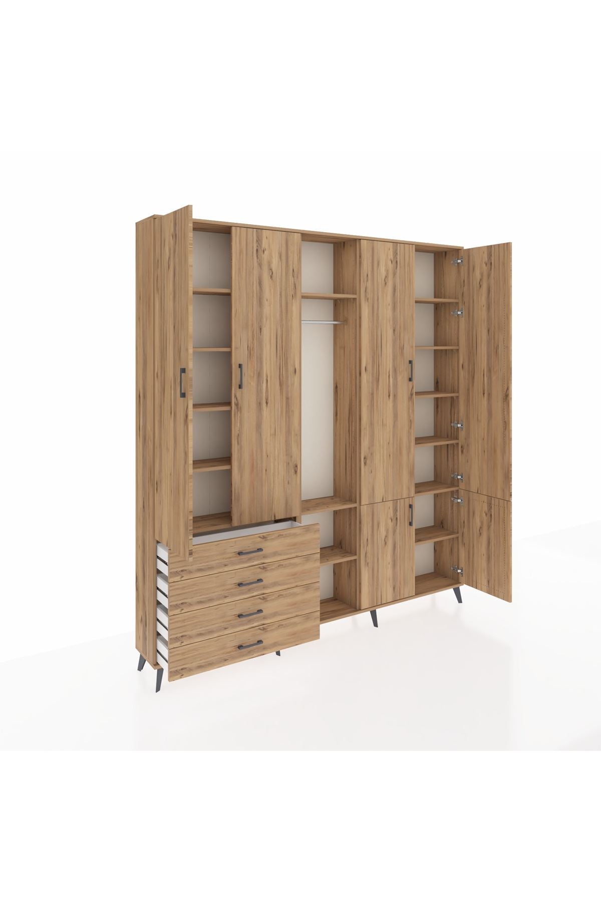 Arges Gardrop 14 Raflı 4 Çekmeceli Tek Askılı 220x30x243 Çam-Çam