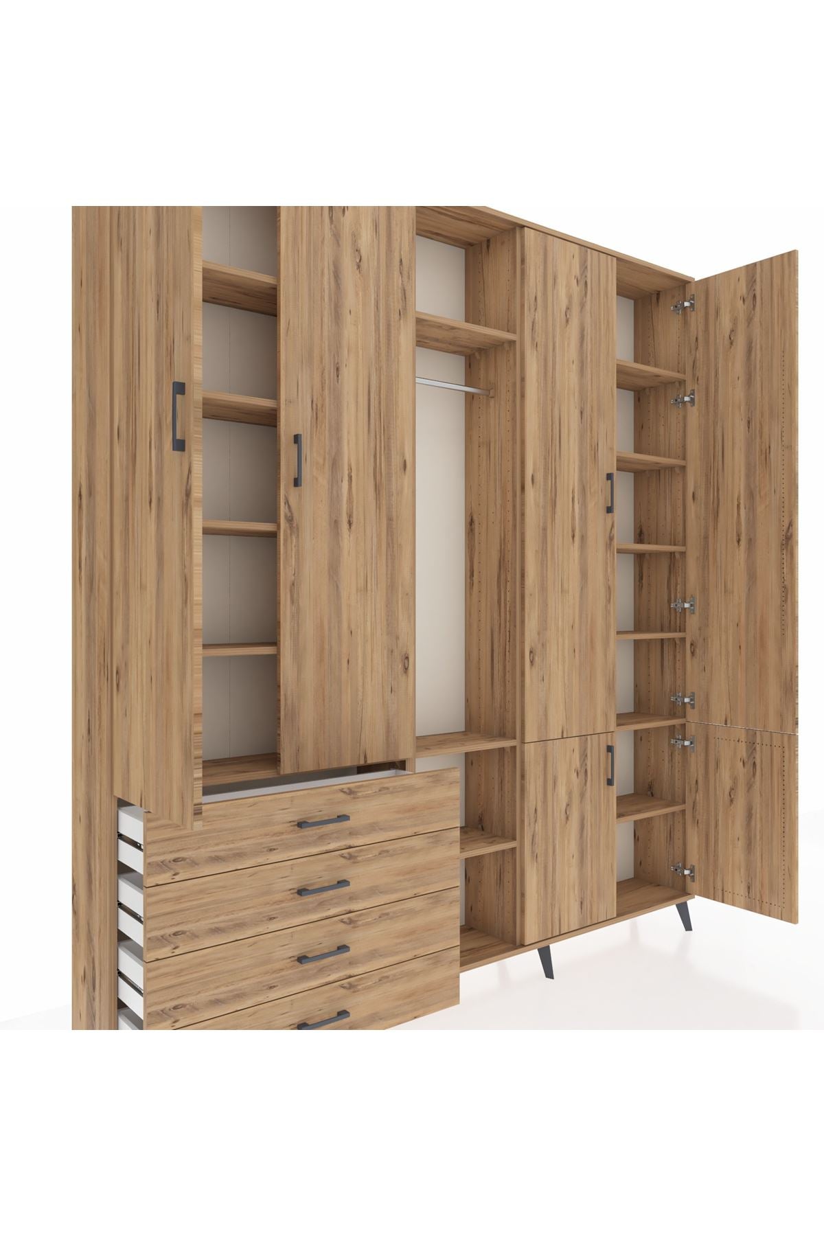 Arges Gardrop 14 Raflı 4 Çekmeceli Tek Askılı 220x30x243 Çam-Çam