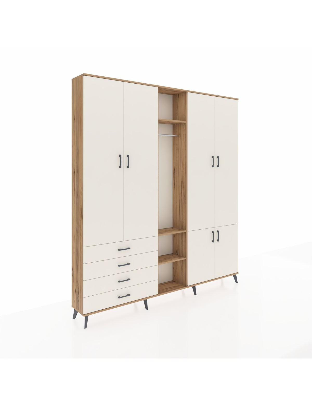 Arges Gardrop 14 Raflı 4 Çekmeceli Tek Askılı 220x30x243 Çam-Aytaşı