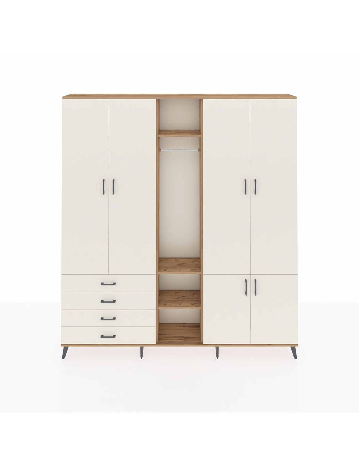 Arges Gardrop 14 Raflı 4 Çekmeceli Tek Askılı 220x30x243 Çam-Aytaşı