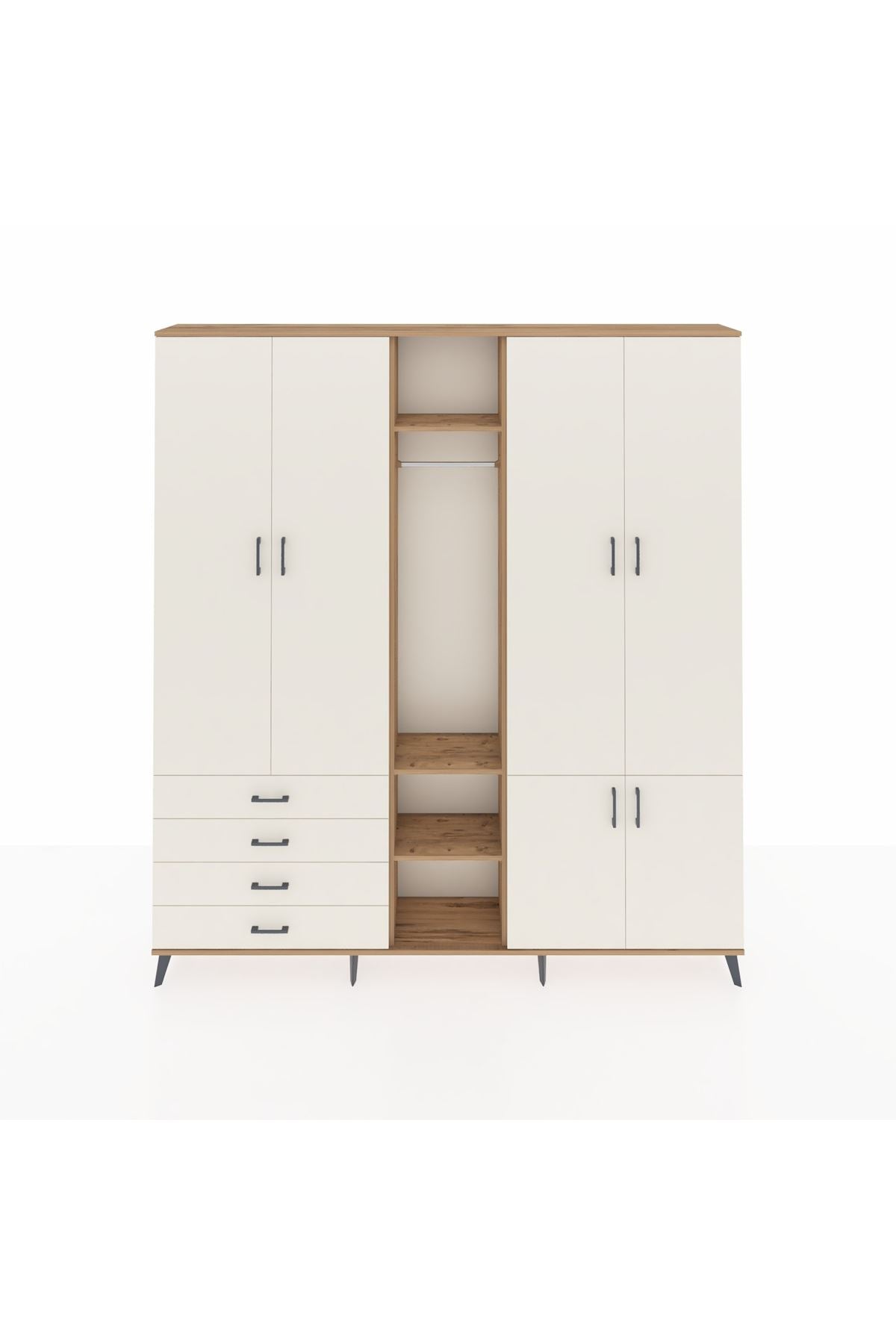 Arges Gardrop 14 Raflı 4 Çekmeceli Tek Askılı 220x30x243 Çam-Aytaşı