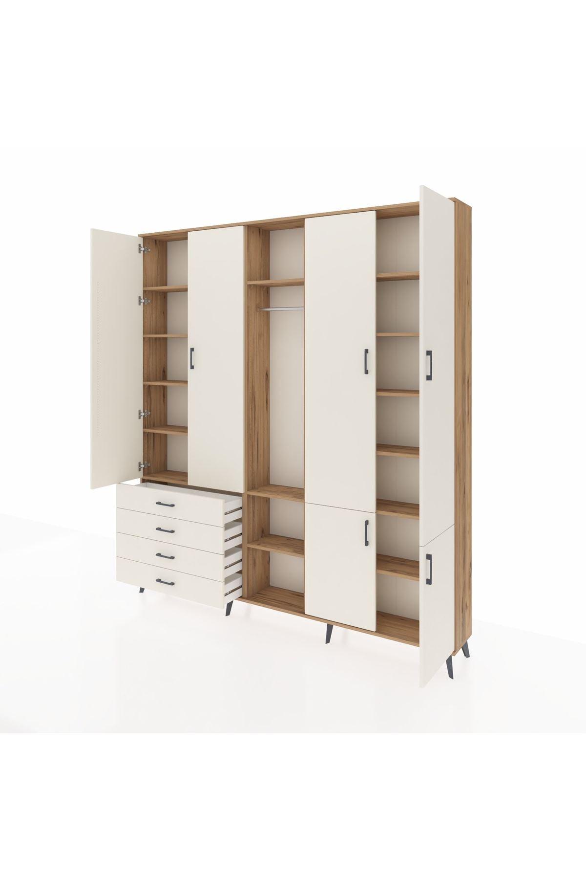 Arges Gardrop 14 Raflı 4 Çekmeceli Tek Askılı 220x30x243 Çam-Aytaşı