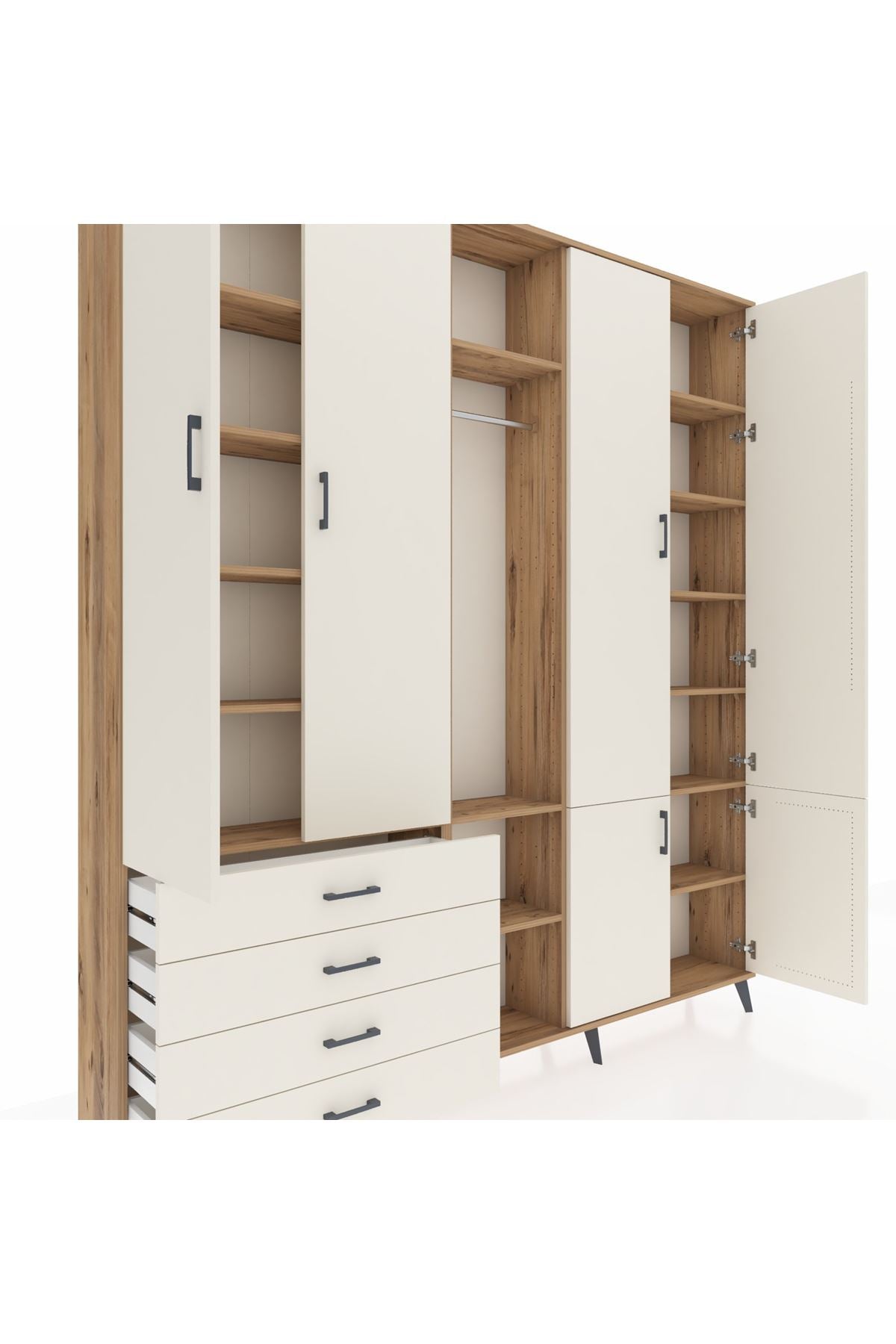 Arges Gardrop 14 Raflı 4 Çekmeceli Tek Askılı 220x30x243 Çam-Aytaşı