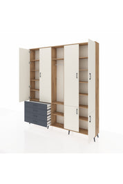Arges Dolap 14 Raflı 4 Çekmeceli Tek Askılı 220x30x243 Çam-Aytaşı/Antrasit