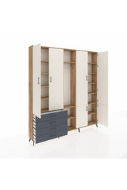 Arges Dolap 14 Raflı 4 Çekmeceli Tek Askılı 220x30x243 Çam-Aytaşı/Antrasit