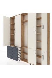 Arges Dolap 14 Raflı 4 Çekmeceli Tek Askılı 220x30x243 Çam-Aytaşı/Antrasit