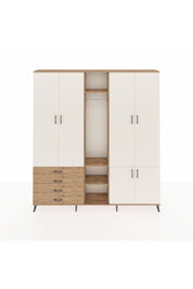 Arges Dolap 14 Raflı 4 Çekmeceli Tek Askılı 220x30x243 Çam-Aytaşı/Çam