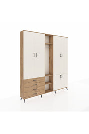 Arges Dolap 14 Raflı 4 Çekmeceli Tek Askılı 220x30x243 Çam-Aytaşı/Çam