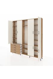 Arges Dolap 14 Raflı 4 Çekmeceli Tek Askılı 220x30x243 Çam-Aytaşı/Çam