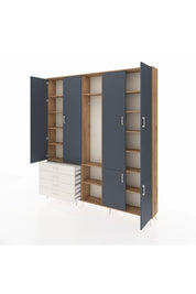 Arges Dolap 14 Raflı 4 Çekmeceli Tek Askılı 220x30x243 Çam-Antrasit/Aytaşı