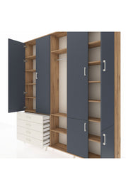 Arges Dolap 14 Raflı 4 Çekmeceli Tek Askılı 220x30x243 Çam-Antrasit/Aytaşı