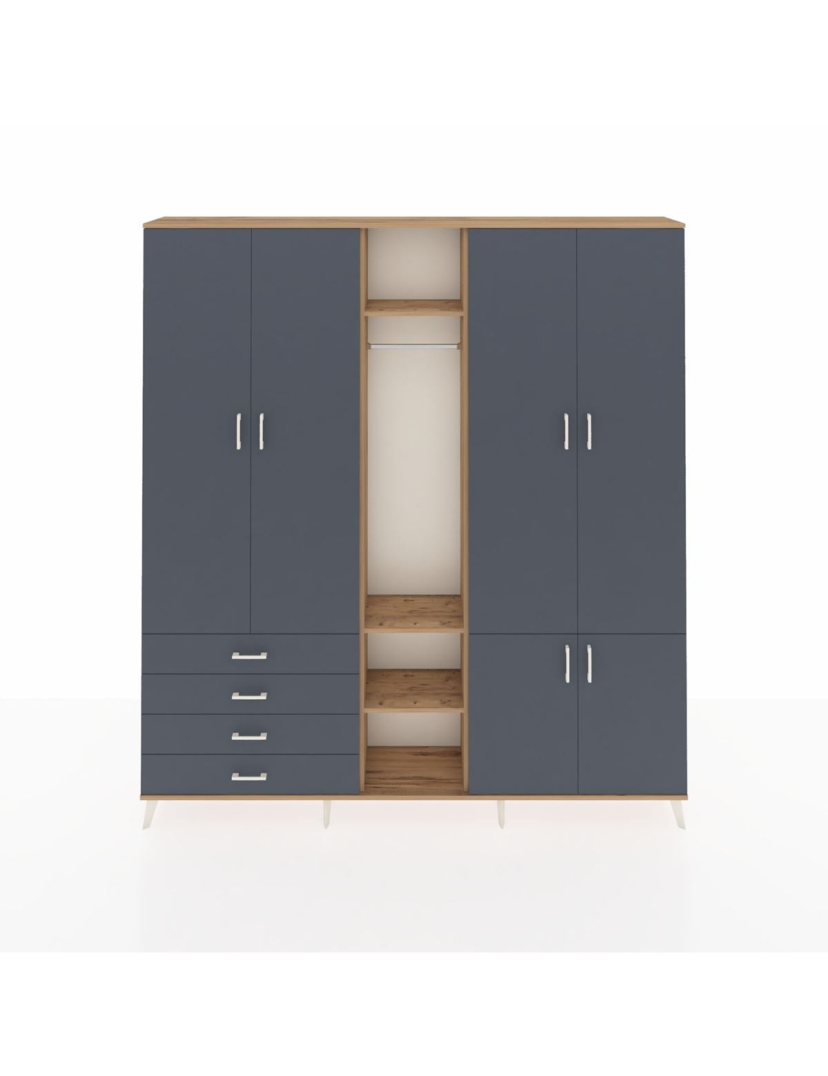 Arges Gardrop 14 Raflı 4 Çekmeceli Tek Askılı 220x30x243 Çam-Antrasit