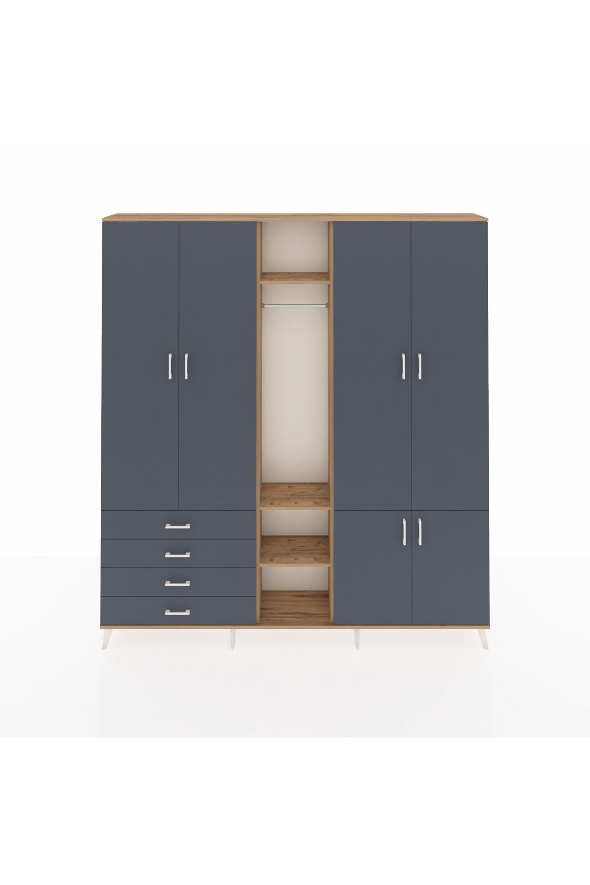 Arges Gardrop 14 Raflı 4 Çekmeceli Tek Askılı 220x30x243 Çam-Antrasit