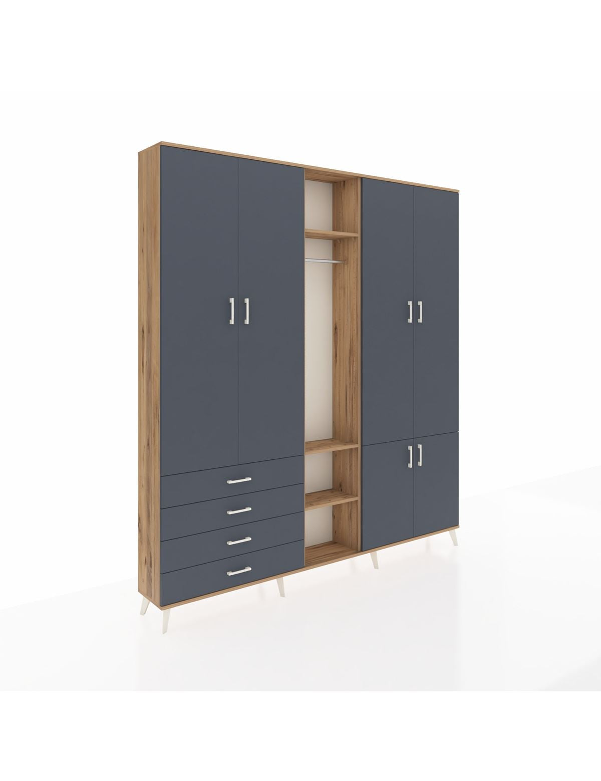 Arges Gardrop 14 Raflı 4 Çekmeceli Tek Askılı 220x30x243 Çam-Antrasit