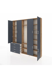 Arges Gardrop 14 Raflı 4 Çekmeceli Tek Askılı 220x30x243 Çam-Antrasit