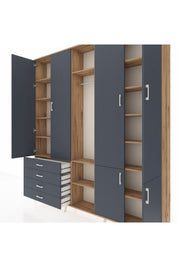 Arges Gardrop 14 Raflı 4 Çekmeceli Tek Askılı 220x30x243 Çam-Antrasit