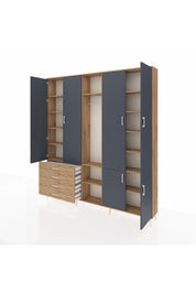 Arges Dolap 14 Raflı 4 Çekmeceli Tek Askılı 220x30x243 Çam-Antrasit/Çam