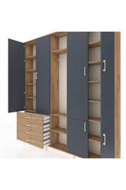 Arges Dolap 14 Raflı 4 Çekmeceli Tek Askılı 220x30x243 Çam-Antrasit/Çam