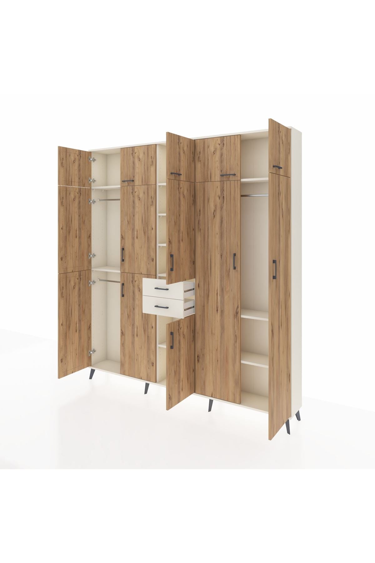 Arges Dolap 10 Raflı 2 Çekmeceli 3 Askılı 220x30x243 Aytaşı-Çam/Aytaşı