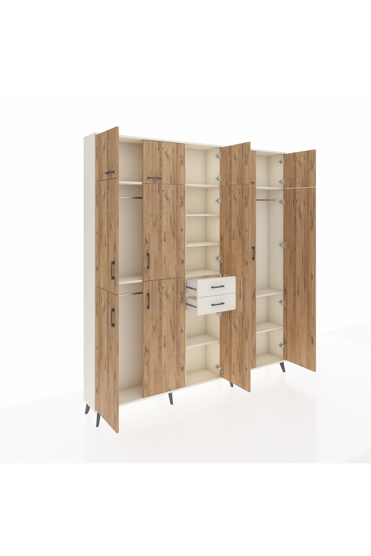 Arges Dolap 10 Raflı 2 Çekmeceli 3 Askılı 220x30x243 Aytaşı-Çam/Aytaşı