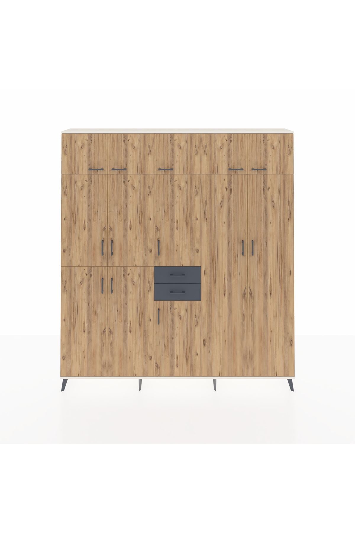 Arges Dolap 10 Raflı 2 Çekmeceli 3 Askılı 220x30x243 Aytaşı-Çam/Antrasit