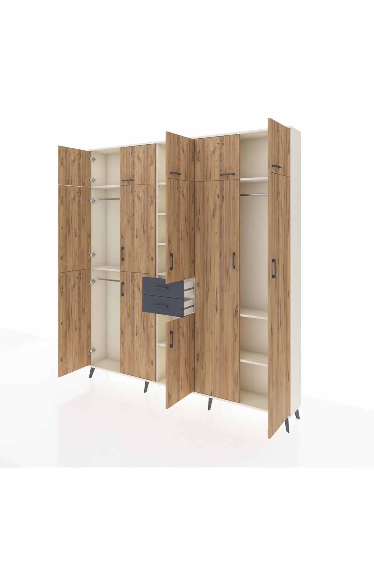 Arges Dolap 10 Raflı 2 Çekmeceli 3 Askılı 220x30x243 Aytaşı-Çam/Antrasit