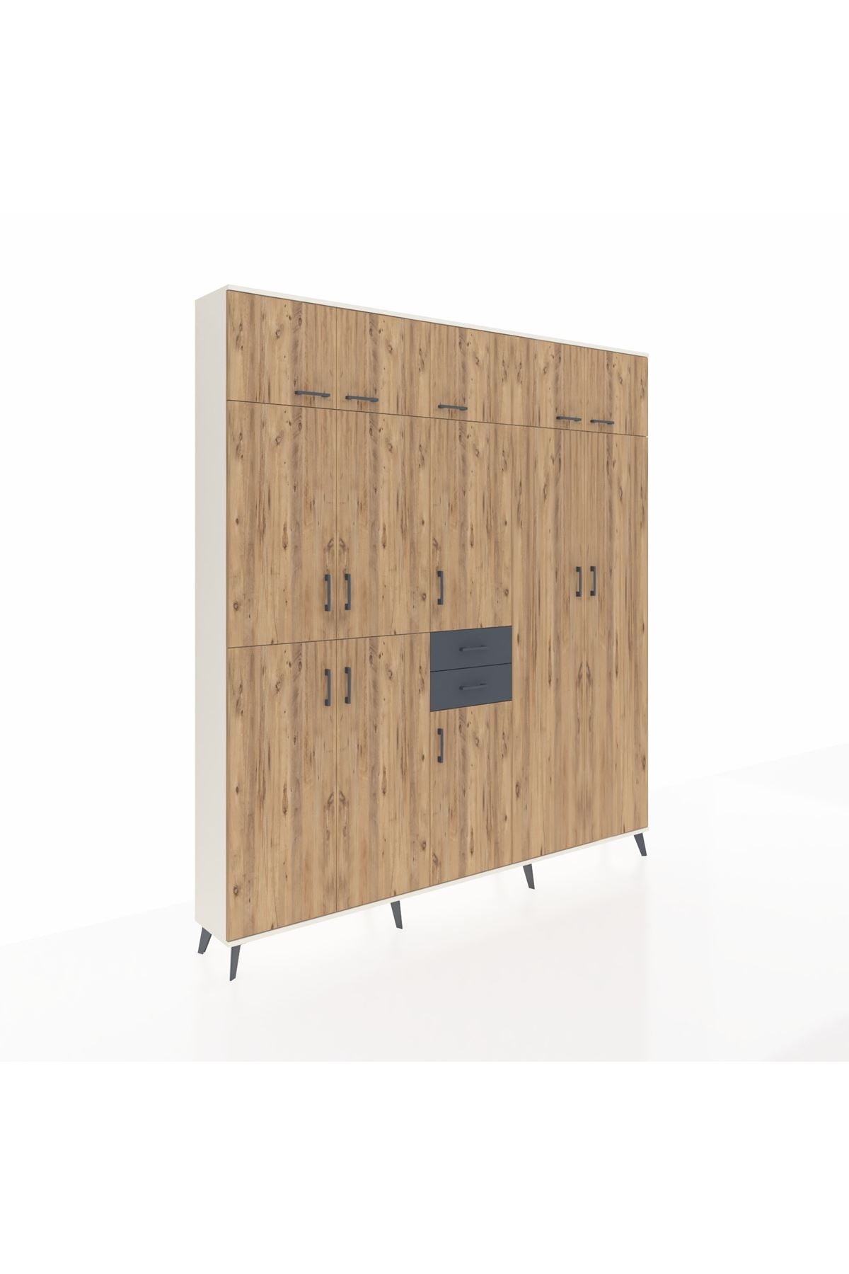 Arges Dolap 10 Raflı 2 Çekmeceli 3 Askılı 220x30x243 Aytaşı-Çam/Antrasit