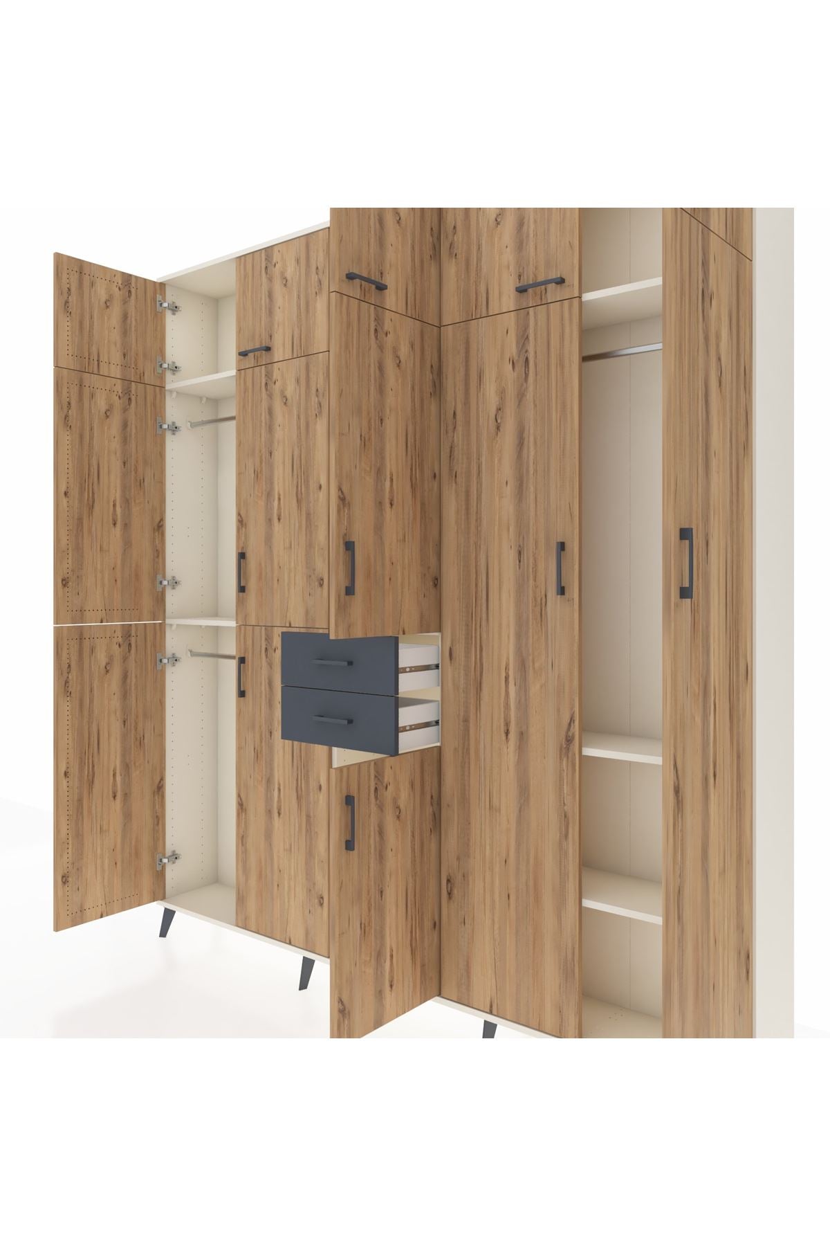 Arges Dolap 10 Raflı 2 Çekmeceli 3 Askılı 220x30x243 Aytaşı-Çam/Antrasit