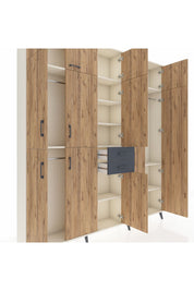 Arges Dolap 10 Raflı 2 Çekmeceli 3 Askılı 220x30x243 Aytaşı-Çam/Antrasit