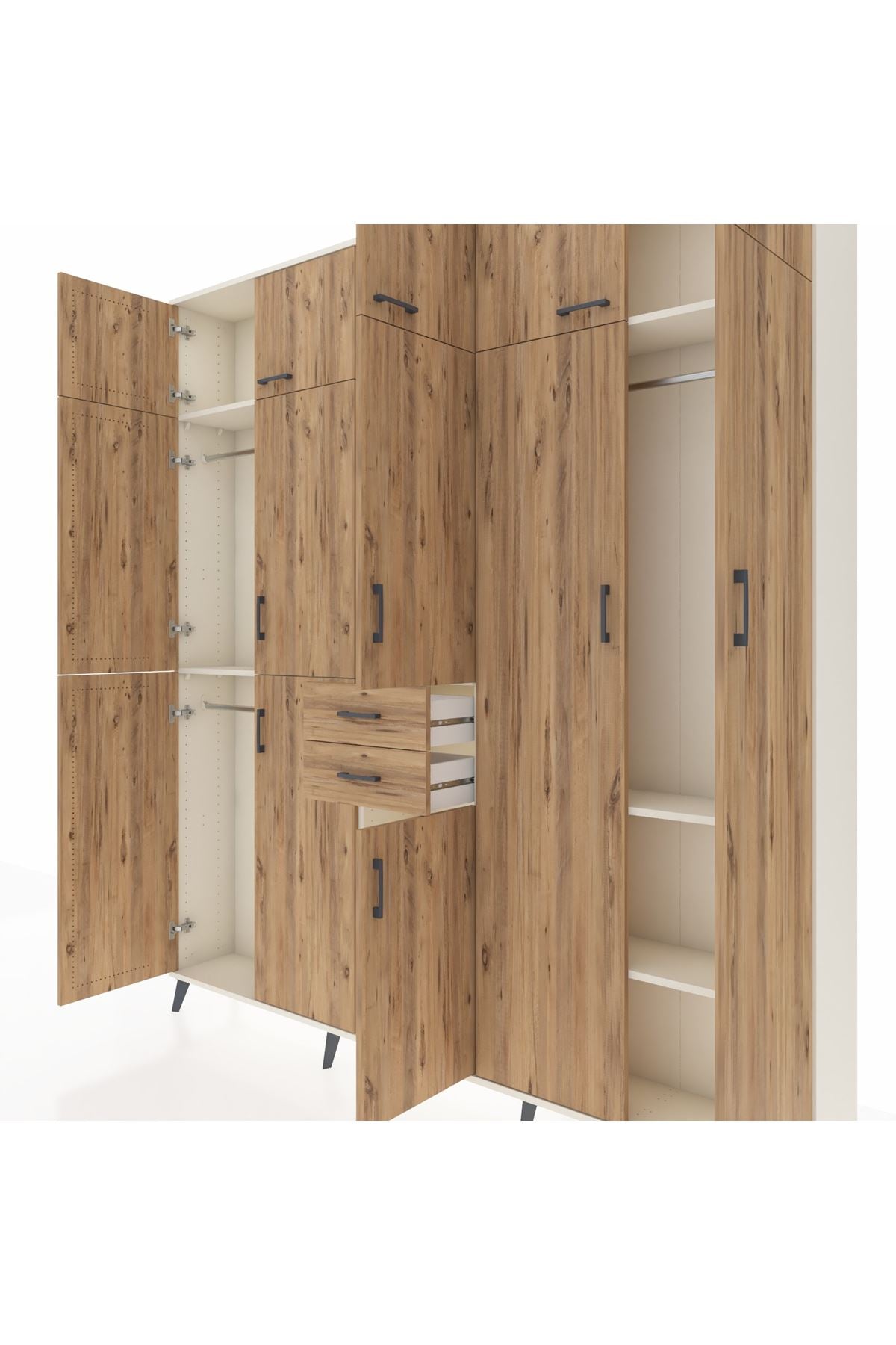 Arges Gardrop 10 Raflı 2 Çekmeceli 3 Askılı 220x30x243 Aytaşı-Çam