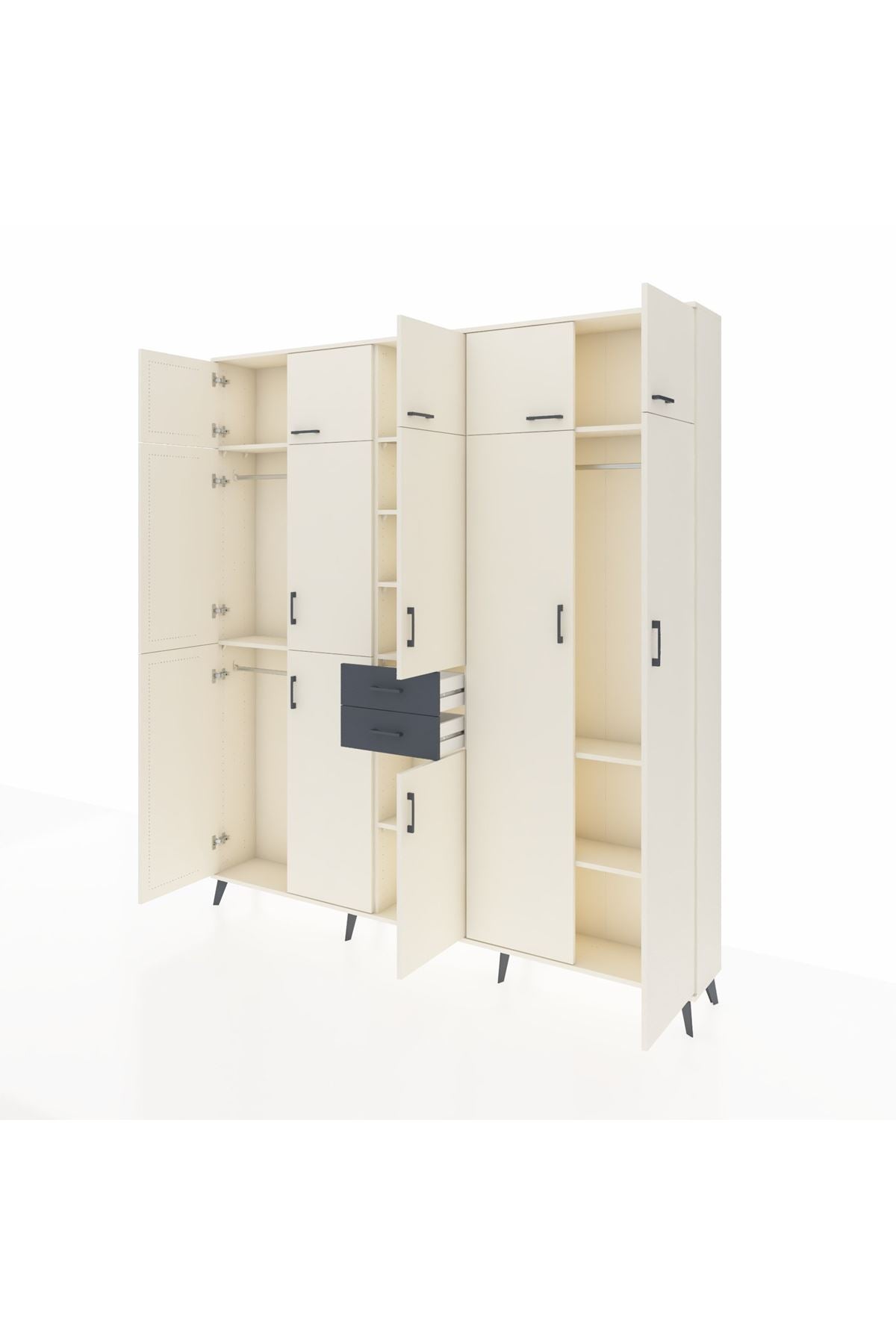 Arges Dolap 10 Raflı 2 Çekmeceli 3 Askılı 220x30x243 Aytaşı-Aytaşı/Antrasit