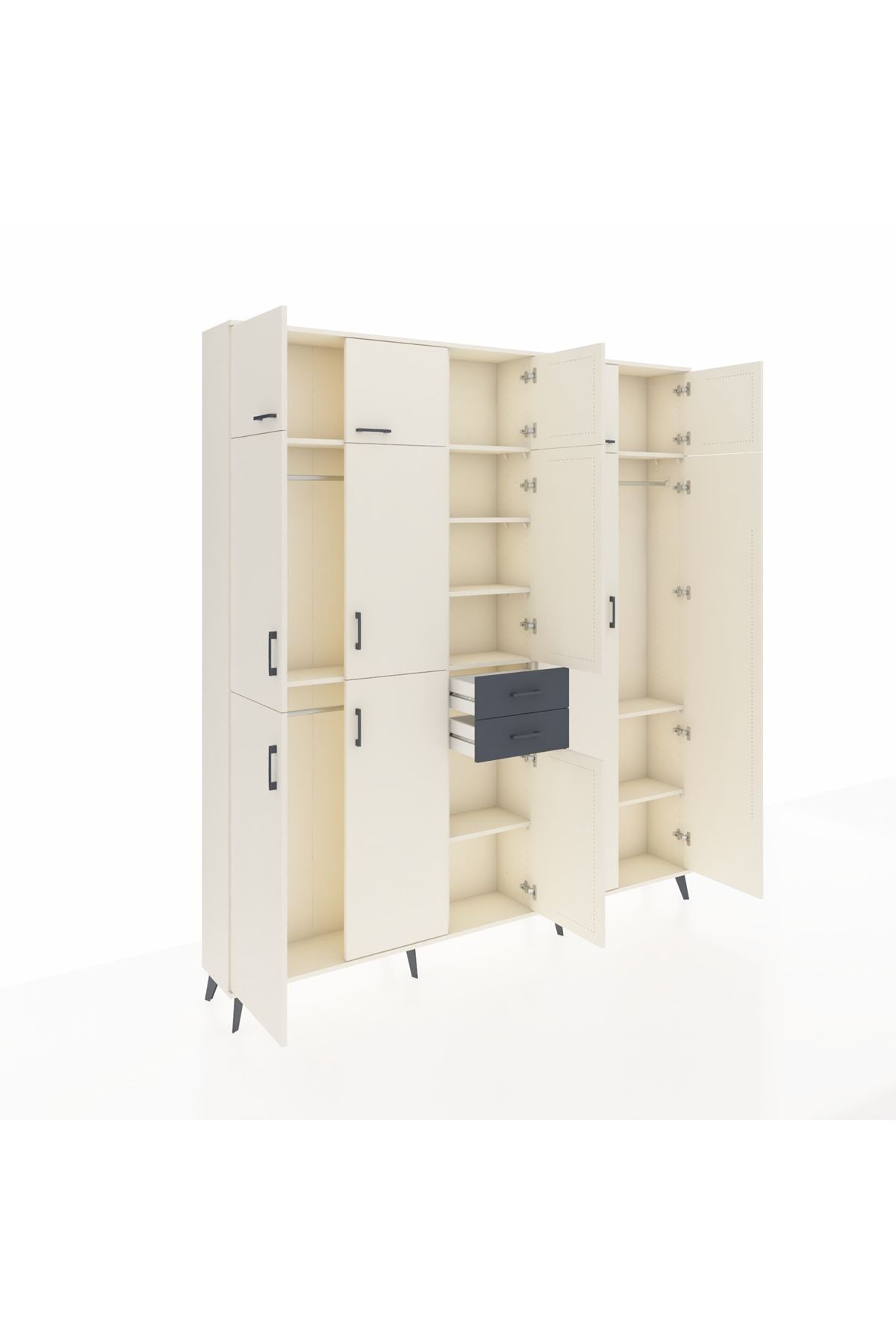 Arges Dolap 10 Raflı 2 Çekmeceli 3 Askılı 220x30x243 Aytaşı-Aytaşı/Antrasit