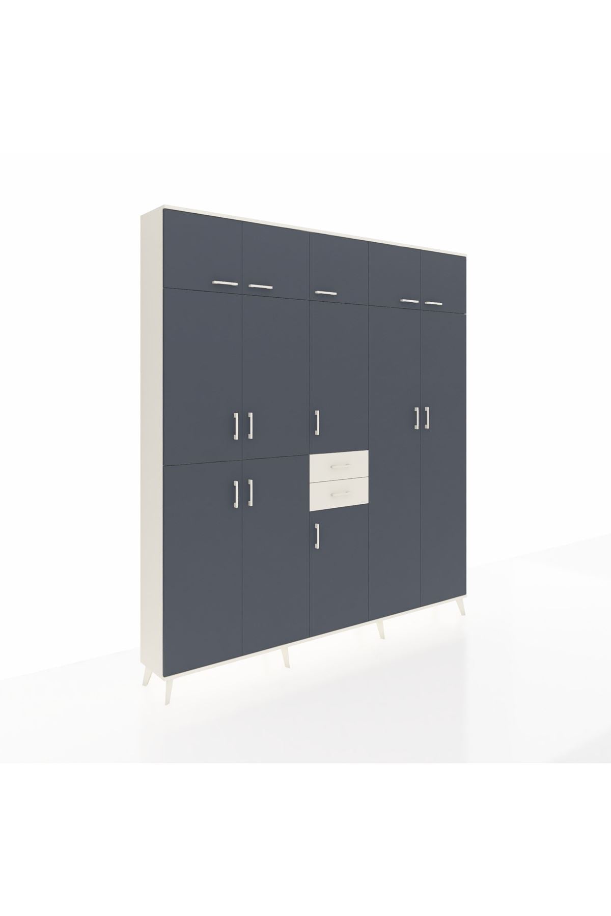 Arges Dolap 10 Raflı 2 Çekmeceli 3 Askılı 220x30x243 Aytaşı-Antrasit/Aytaşı