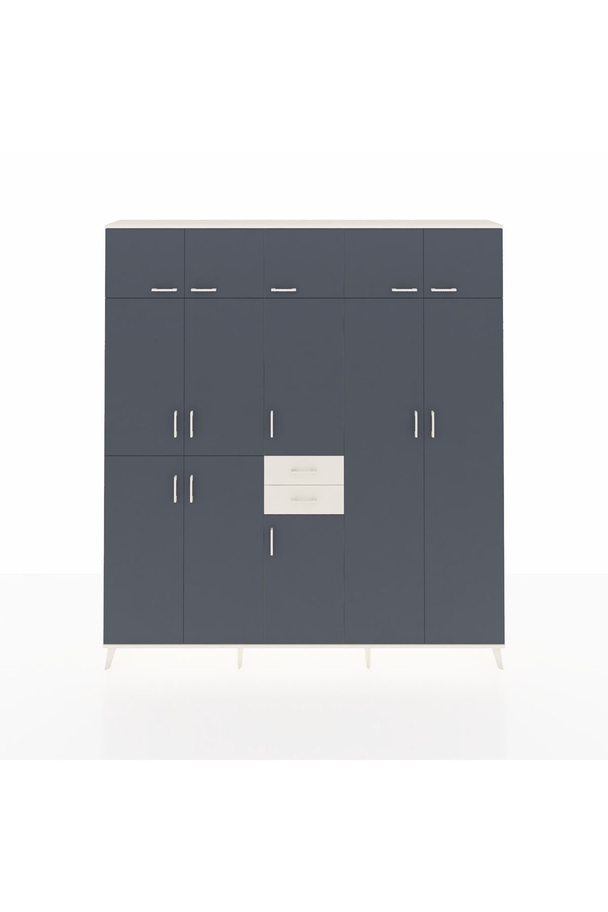 Arges Dolap 10 Raflı 2 Çekmeceli 3 Askılı 220x30x243 Aytaşı-Antrasit/Aytaşı