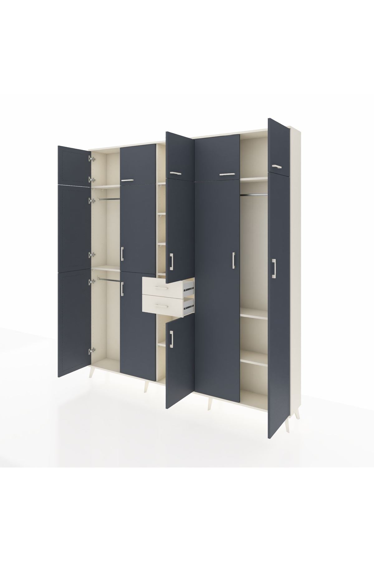 Arges Dolap 10 Raflı 2 Çekmeceli 3 Askılı 220x30x243 Aytaşı-Antrasit/Aytaşı