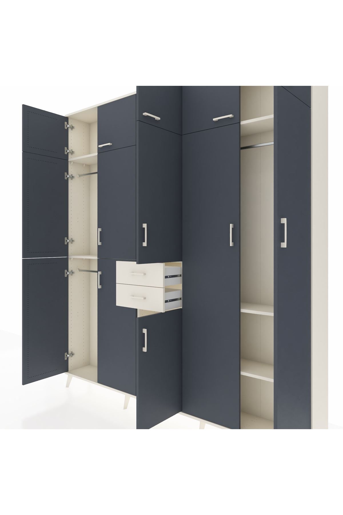 Arges Dolap 10 Raflı 2 Çekmeceli 3 Askılı 220x30x243 Aytaşı-Antrasit/Aytaşı