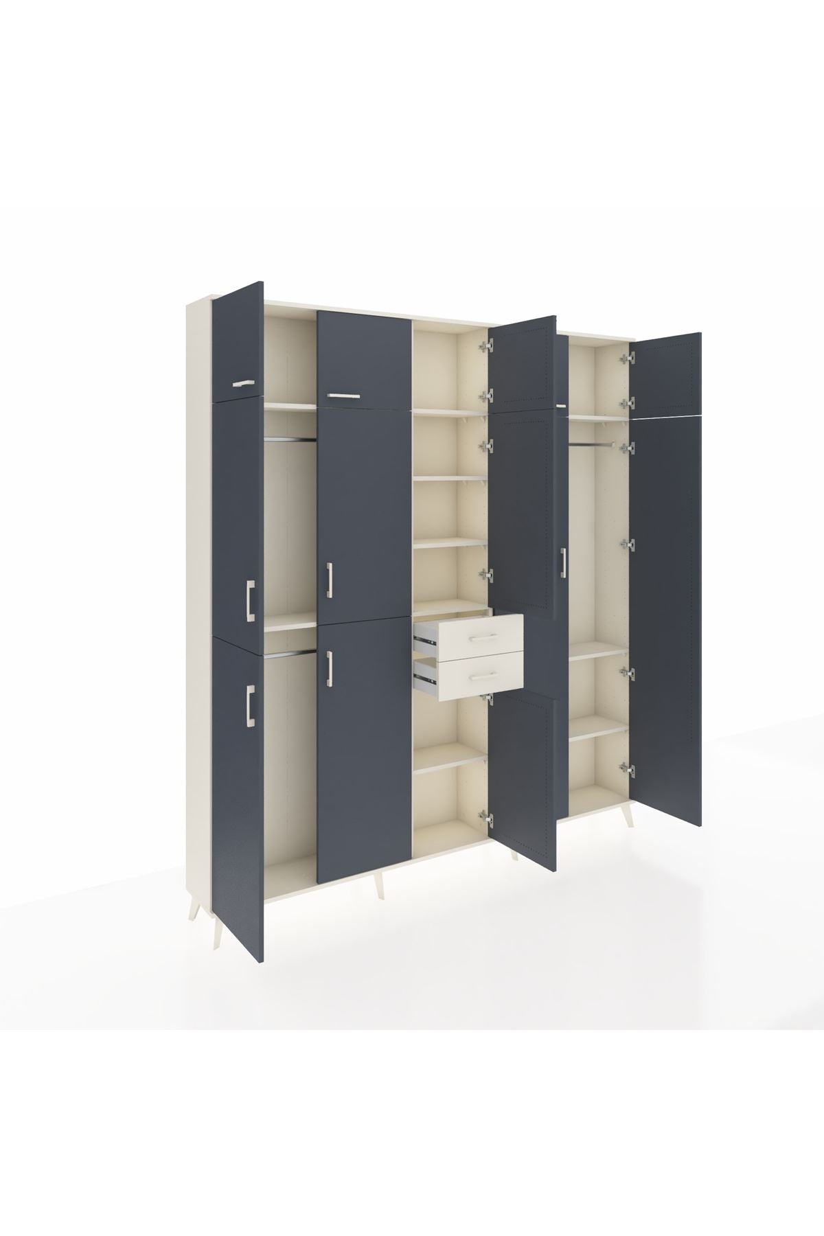 Arges Dolap 10 Raflı 2 Çekmeceli 3 Askılı 220x30x243 Aytaşı-Antrasit/Aytaşı