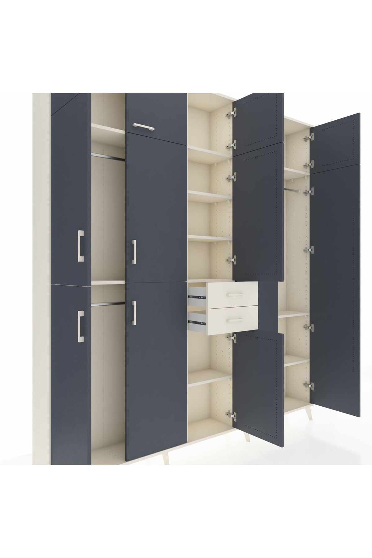 Arges Dolap 10 Raflı 2 Çekmeceli 3 Askılı 220x30x243 Aytaşı-Antrasit/Aytaşı