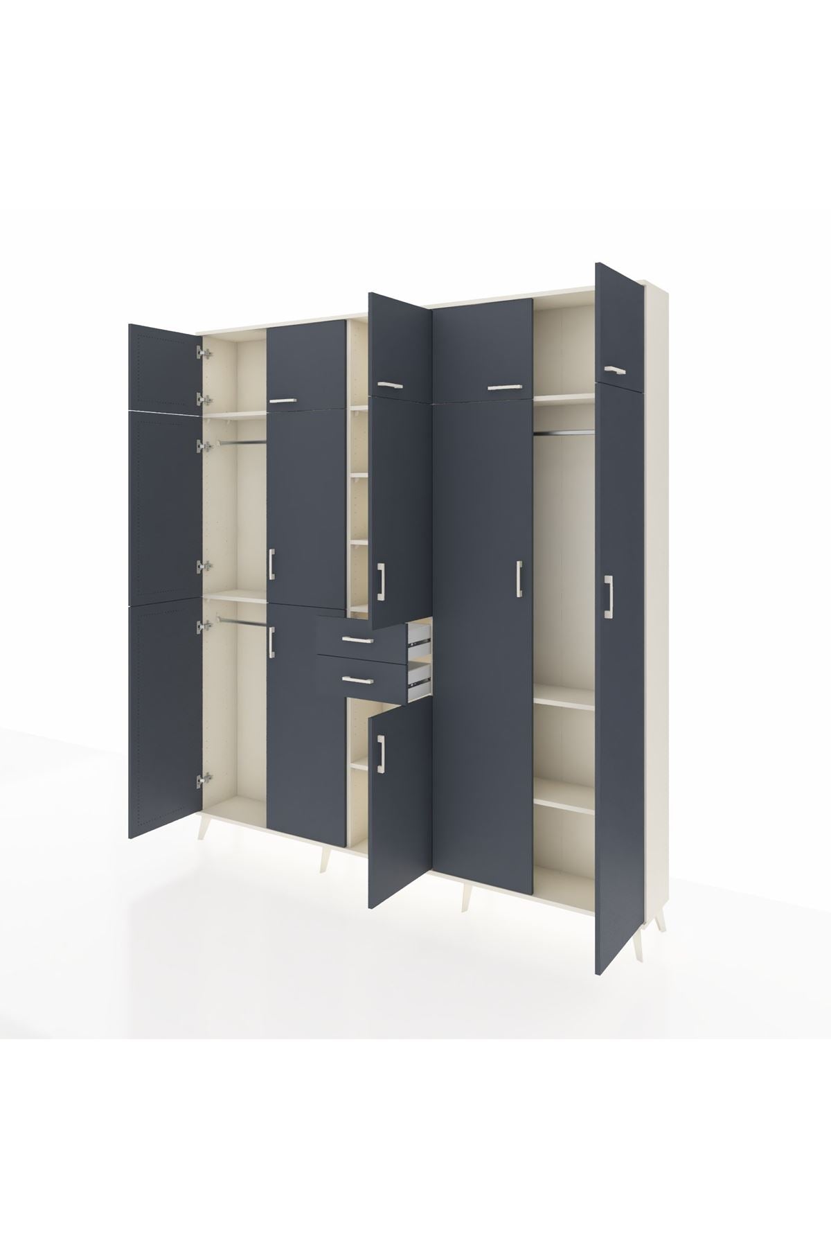 Arges Gardrop 10 Raflı 2 Çekmeceli 3 Askılı 220x30x243 Aytaşı-Antrasit