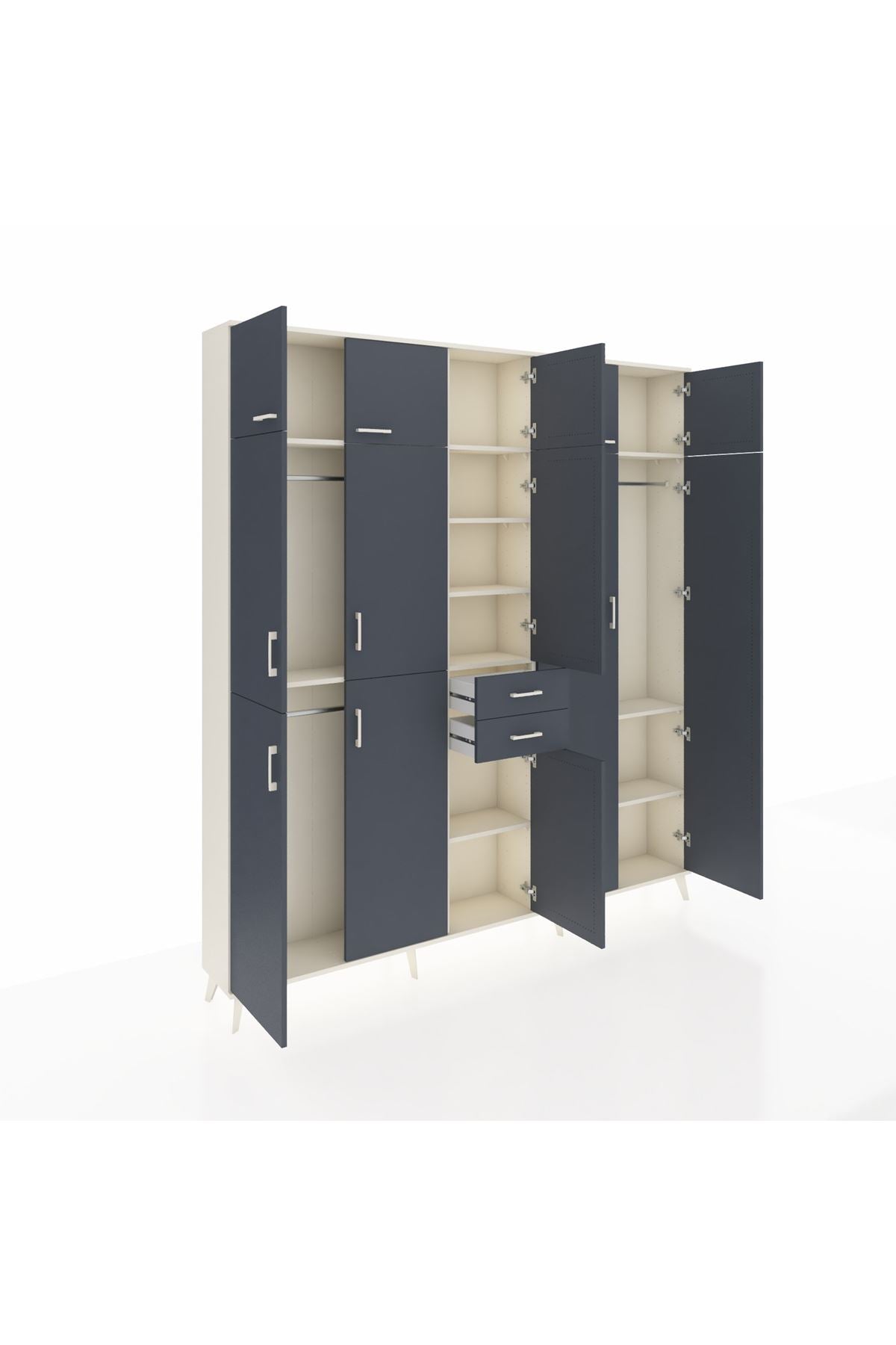 Arges Gardrop 10 Raflı 2 Çekmeceli 3 Askılı 220x30x243 Aytaşı-Antrasit