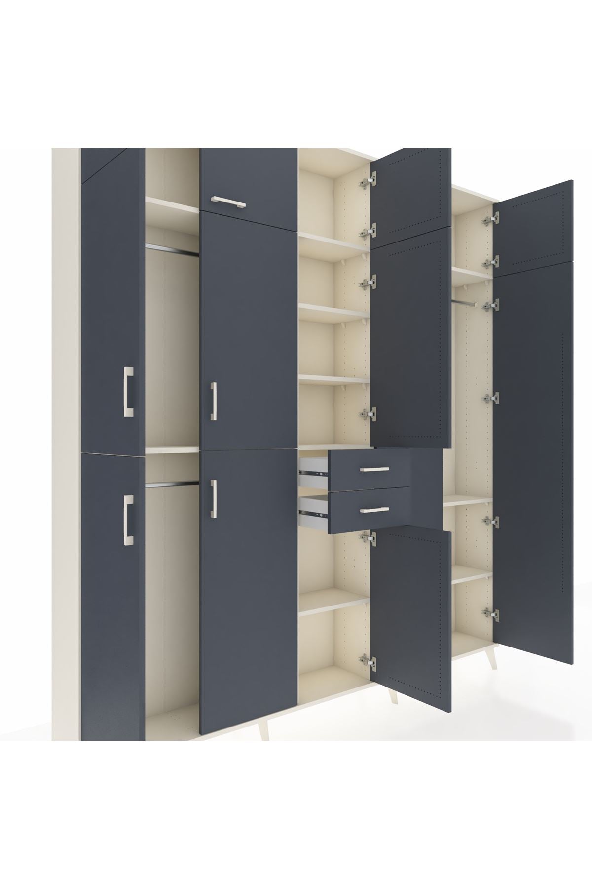 Arges Gardrop 10 Raflı 2 Çekmeceli 3 Askılı 220x30x243 Aytaşı-Antrasit