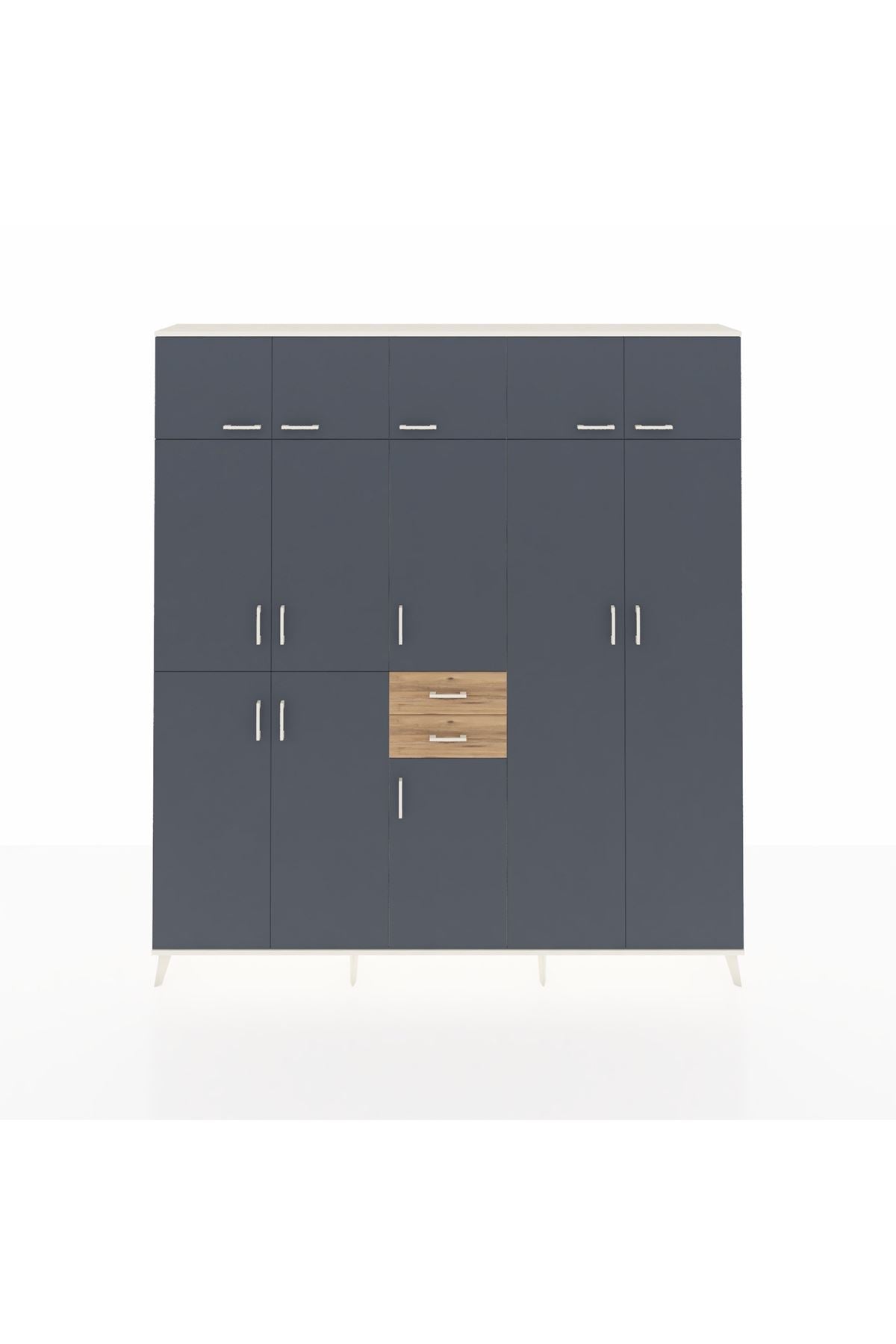 Arges Dolap 10 Raflı 2 Çekmeceli 3 Askılı 220x30x243 Aytaşı-Antrasit/Çam