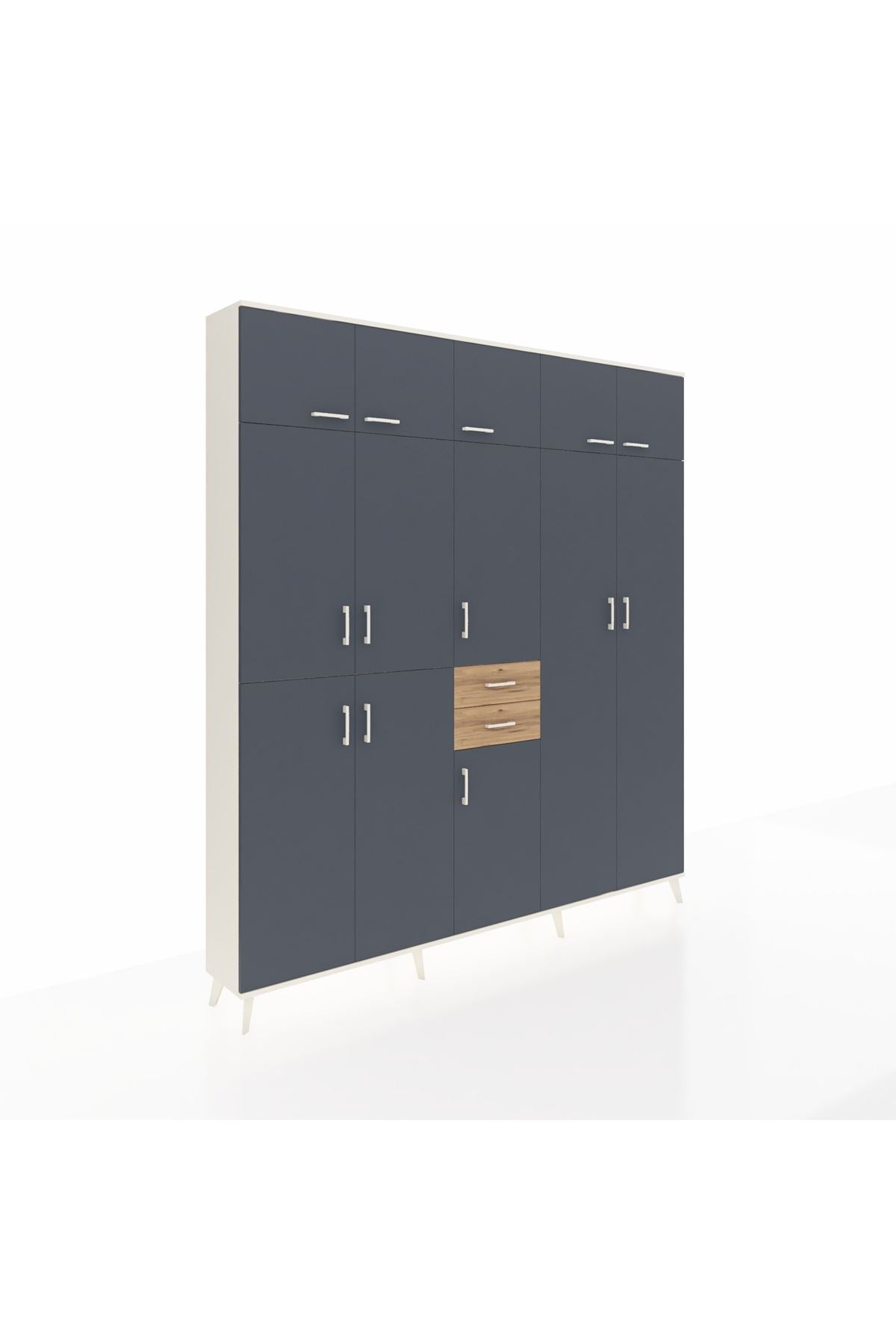 Arges Dolap 10 Raflı 2 Çekmeceli 3 Askılı 220x30x243 Aytaşı-Antrasit/Çam