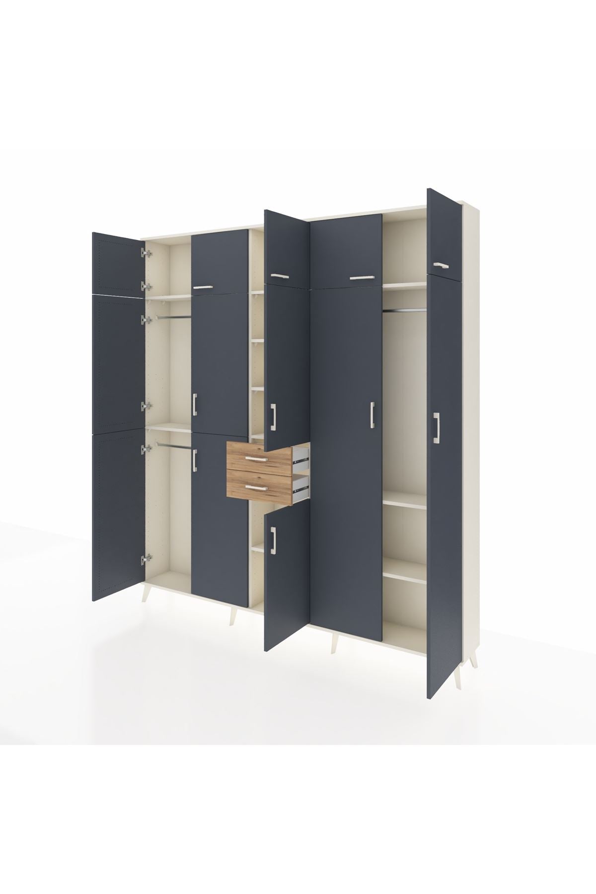 Arges Dolap 10 Raflı 2 Çekmeceli 3 Askılı 220x30x243 Aytaşı-Antrasit/Çam