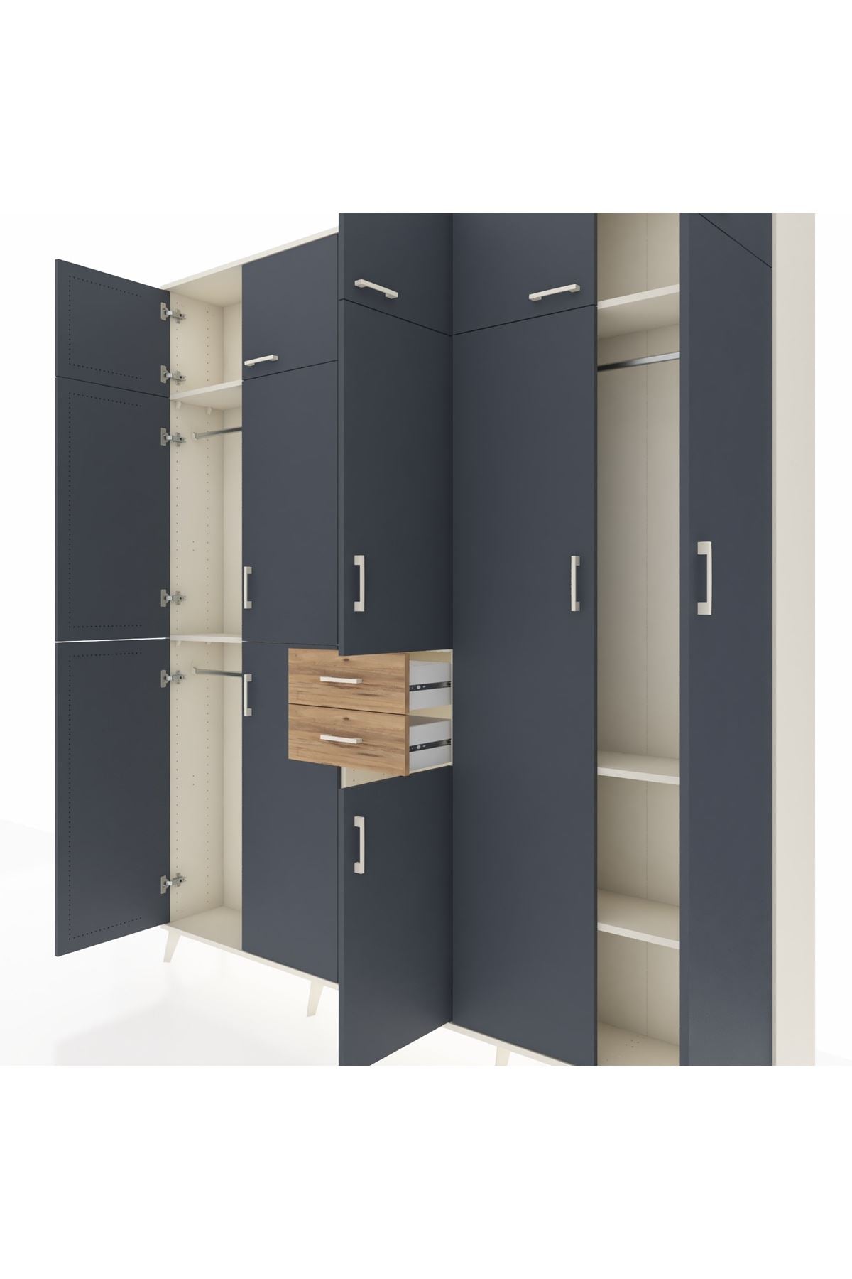 Arges Dolap 10 Raflı 2 Çekmeceli 3 Askılı 220x30x243 Aytaşı-Antrasit/Çam