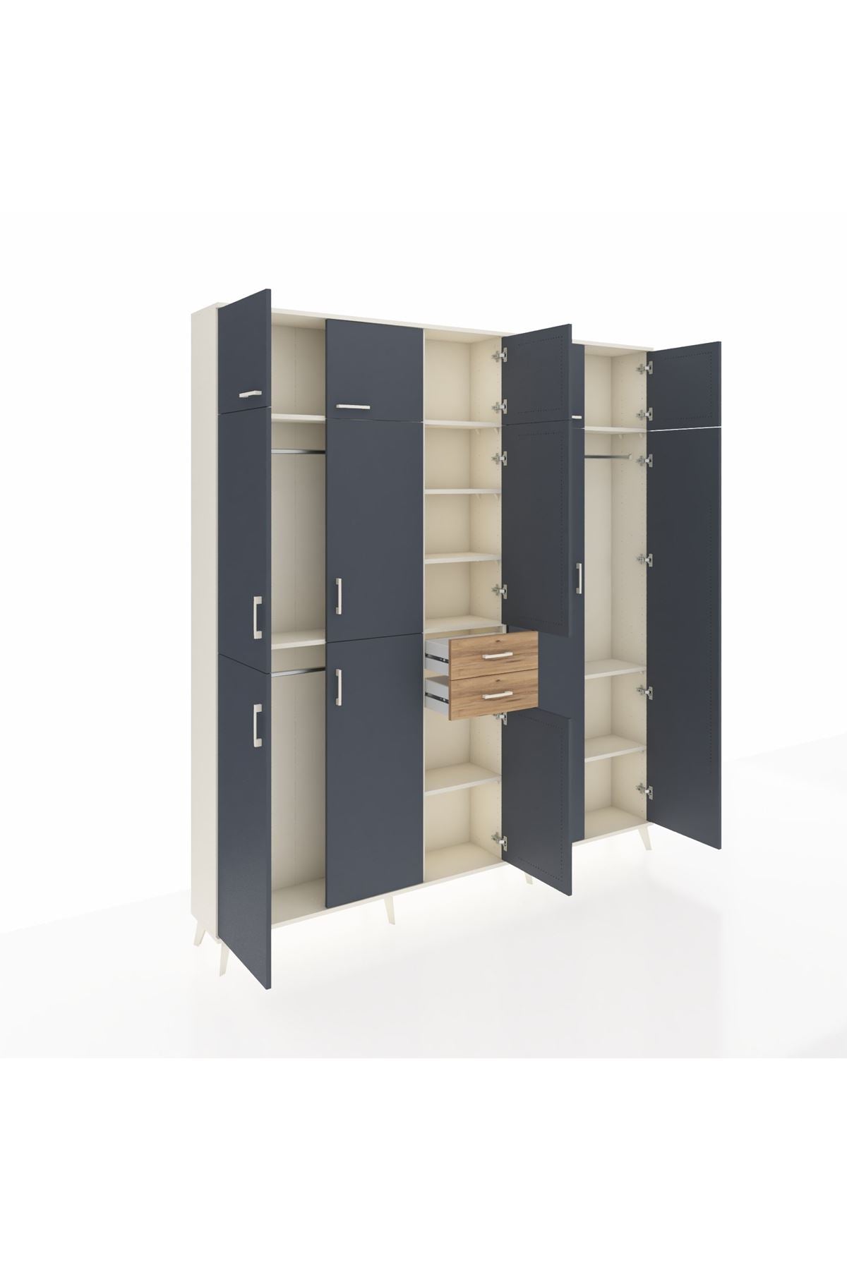 Arges Dolap 10 Raflı 2 Çekmeceli 3 Askılı 220x30x243 Aytaşı-Antrasit/Çam