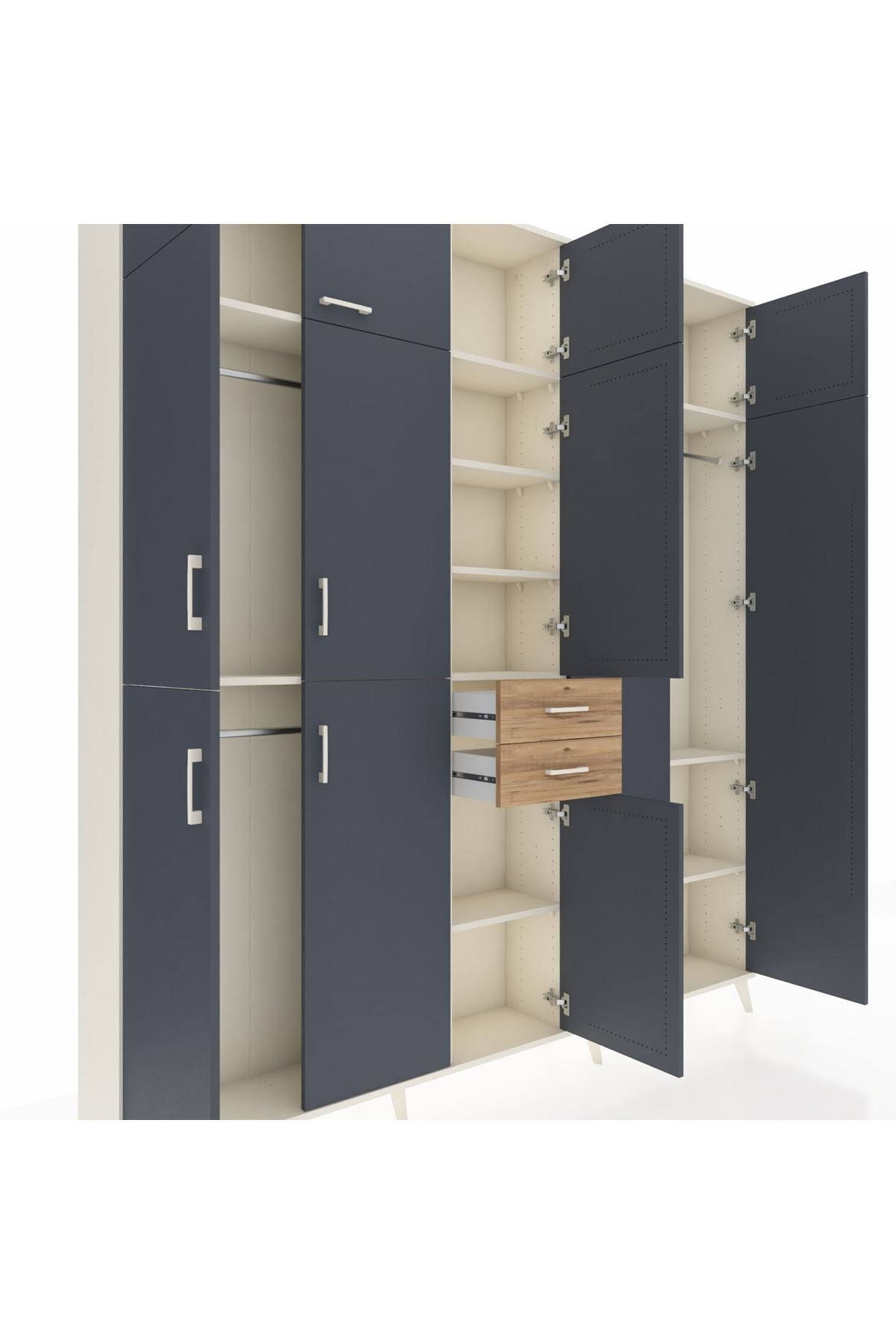 Arges Dolap 10 Raflı 2 Çekmeceli 3 Askılı 220x30x243 Aytaşı-Antrasit/Çam